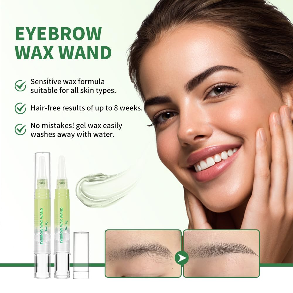 LINEDSON Eyebrow Wax Kit for Hair Removal, Facial Waxing Kit for Women, Eyebrow Waxing Kit with Eyebrow Wax Pen (0.2 Ounce),10 Pcs Cotton Strips& 4 Pcs Cleansing Wipes