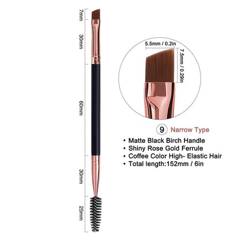 Skiennix Duo Eyebrow Brush Set - Spoolie & Angled Brow Brushes for Perfect Eye Makeup | 5pcs, Black