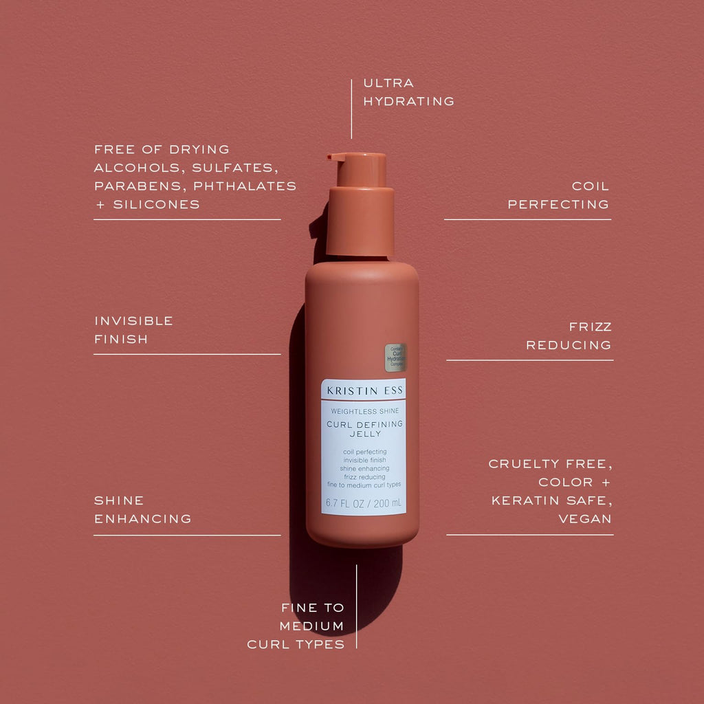 Kristin Ess Weightless Shine Curl Defining Jelly with Glycolic Acid - For Curly Hair, Frizz Control, Humidity Shielding, Vegan, Color + Keratin Safe