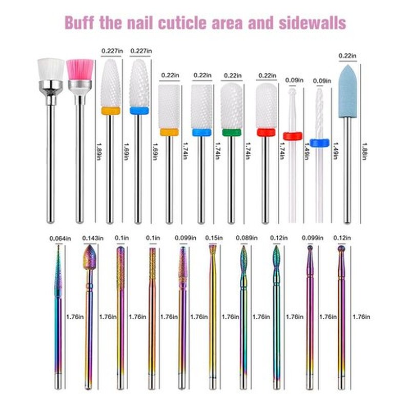 21pcs Nail Drill Bits Sets, 3/32 Inch Cuticle Electric Nail File and Ceramic Acrylic Gel Nail Bit Kit, Acrylic Nail Art Tools, Carbide Remover Bits for Manicure Pedicure, Home Salon