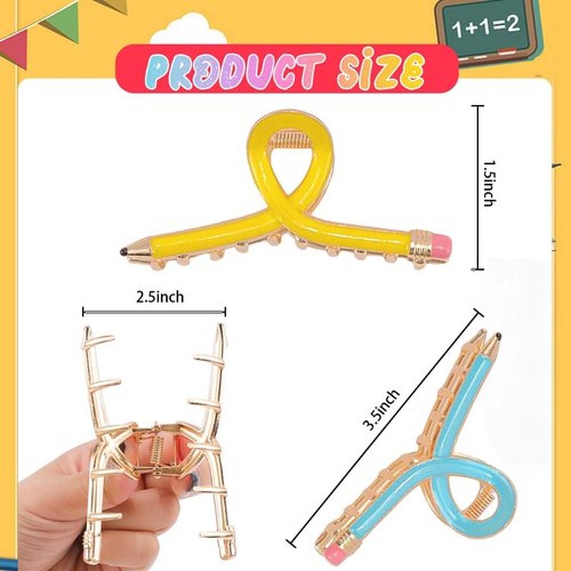 Tihebax Pencil Hair Clips, Teacher Hair Clips 3Pcs Teacher Gifts Teacher Hair Accessories for Women Fun Metal Claw Clips for Back to School Students and Teachers