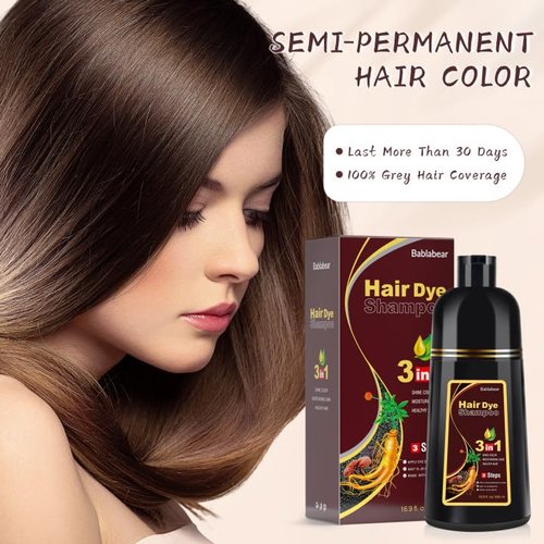 Bablabear Dark Brown Hair Color Shampoo - 3-in-1 Instant Dye for Gray Hair | 500ML for Men & Women