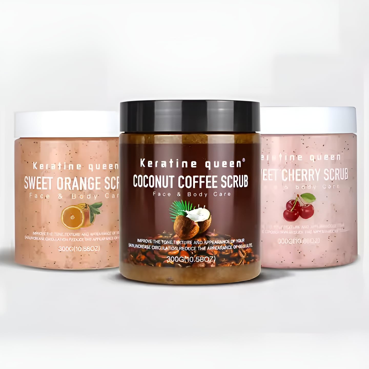 Keratine Queen Face & Body Scrub, Coconut Coffee (10.58 oz) – Exfoliating & Moisturizing Blend with Premium Coffee Grounds and Coconut Oil for Smooth, Radiant Skin