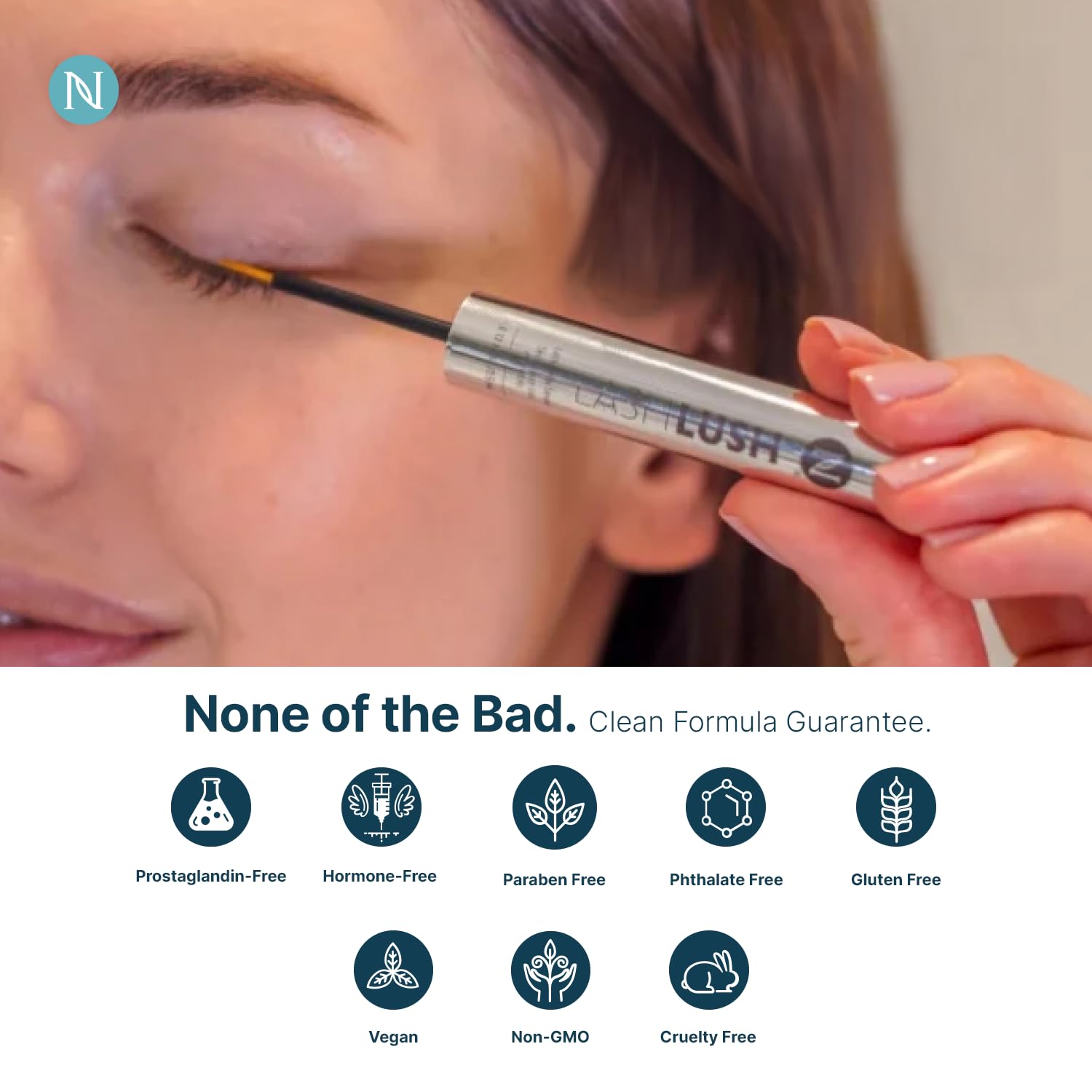 Neora LashLush - 3-in-1 Lash & Brow Serum, Hormone-Free, Strengthens, Volumizes, Reduces Breakage, Peptides + Biotin + Amino Acids - 0.17oz
