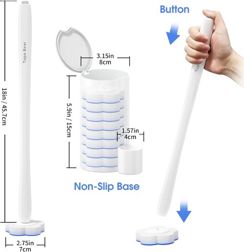 Topo Bear Toilet Bowl Brush - Disposable Cleaning System with 40 Refills | Easy Toilet Maintenance
