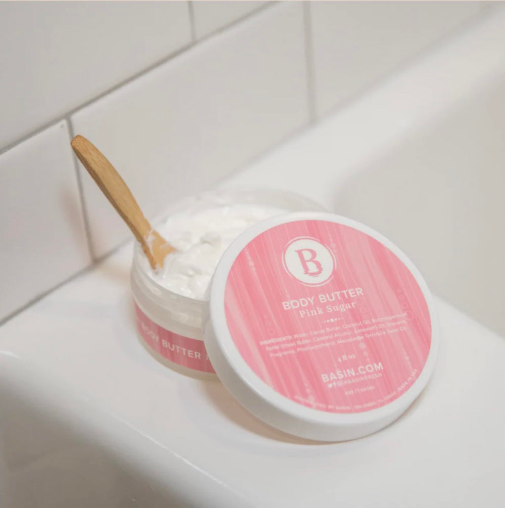 Basin Pink Sugar Body Butter - Natural Cotton Candy Scent Moisturizer with Shea Butter & Cocoa Butter - Sweet Body Cream for All Skin Types - Made in USA