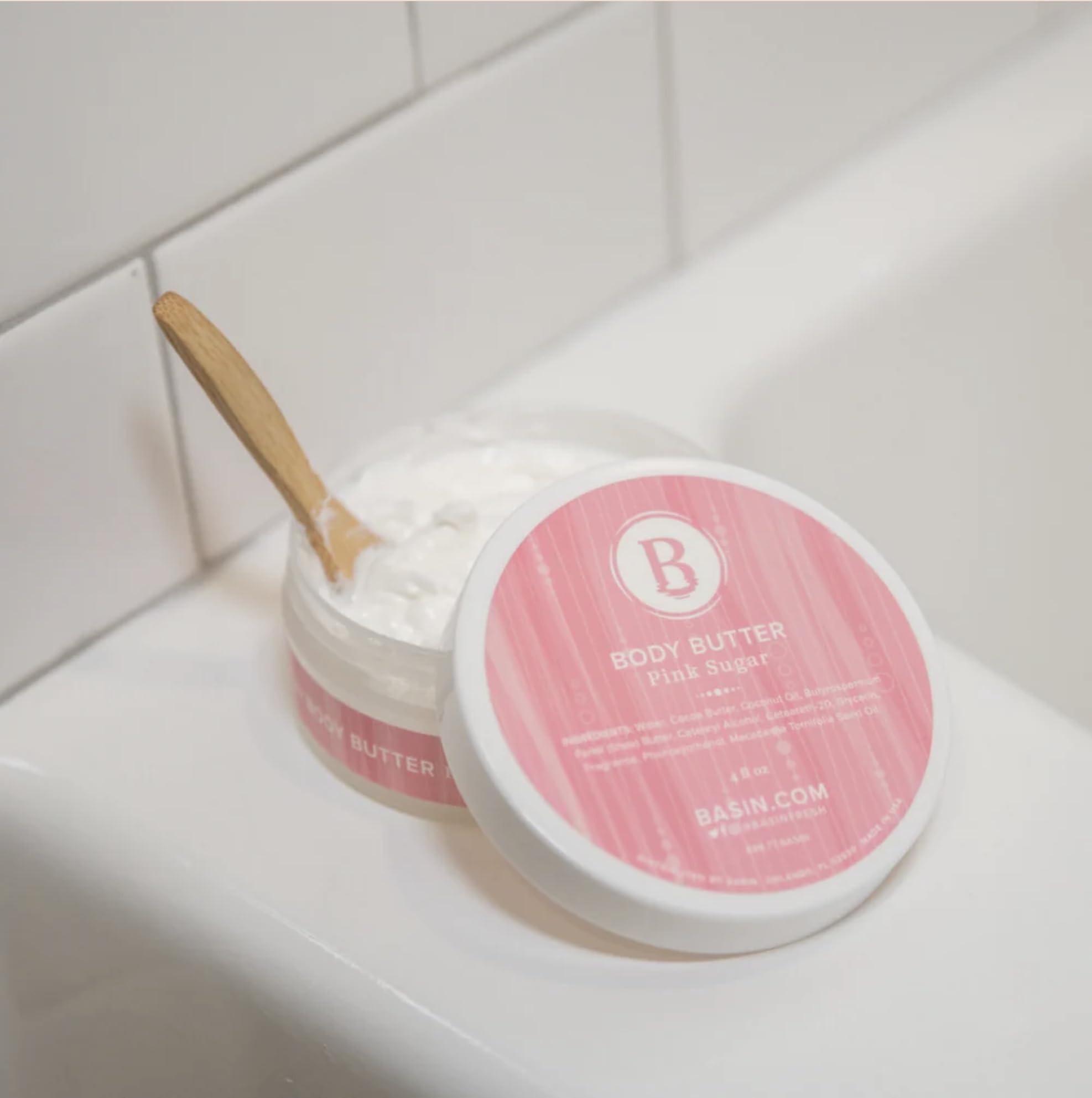 Basin Pink Sugar Body Butter - Natural Cotton Candy Scent Moisturizer with Shea Butter & Cocoa Butter - Sweet Body Cream for All Skin Types - Made in USA