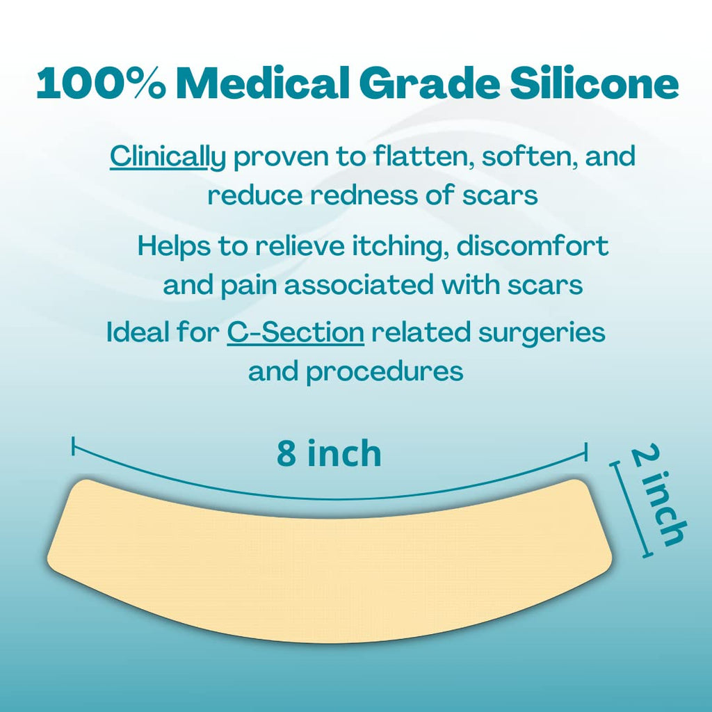 NewGel Plus by MyNewGel Advanced Silicone Scar Sheet Strips for C-Section, Abdomen, Surgical Scars, 2 x 8 Ultra Thick, with Adhesive Tape, Beige (2 Pack)
