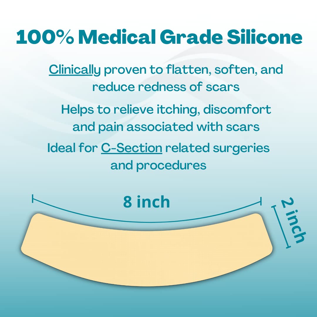 NewGel Plus by MyNewGel Advanced Silicone Scar Sheet Strips for C-Section, Abdomen, Surgical Scars, 2 x 8 Ultra Thick, with Adhesive Tape, Beige (2 Pack)