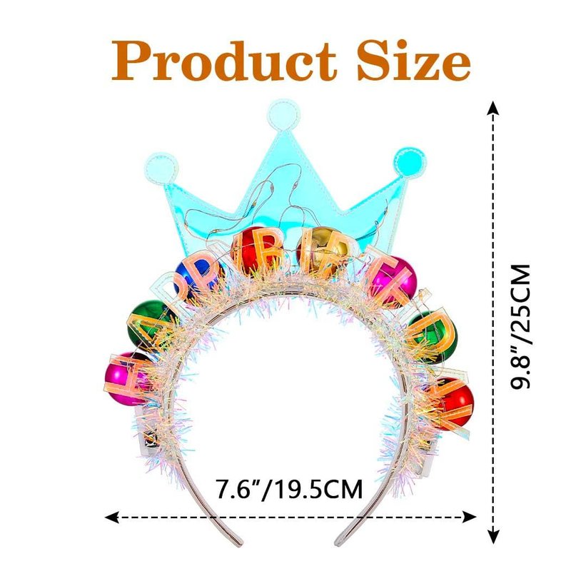 Zoestar Light Up Happy Birthday Crown Headband Glow Ball Hair Bands Sparkly Birthday Party Hair Accessories Women(Colorful)