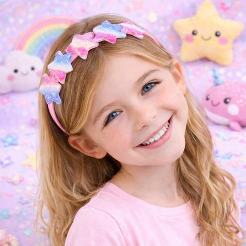Shimmer Anna Shine Girls Glitter Headbands, Sparkle Hair Accessories, 6 pack Fun Kids Fashion Head Band Pack, Cute Sparkle Headband Accessory Set - Sparkle Heart Star and Bow, Kids (Stocking Stuffers)