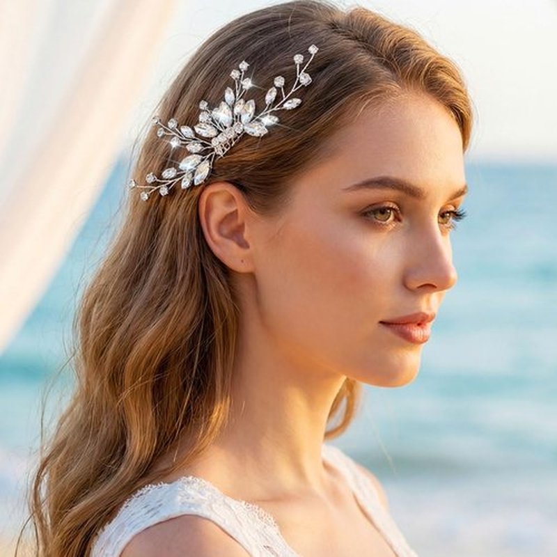 JEAIRTS Rhinestone Bridal Hair Comb Silver Sparkly Crystal Wedding Hair Accessories for Women