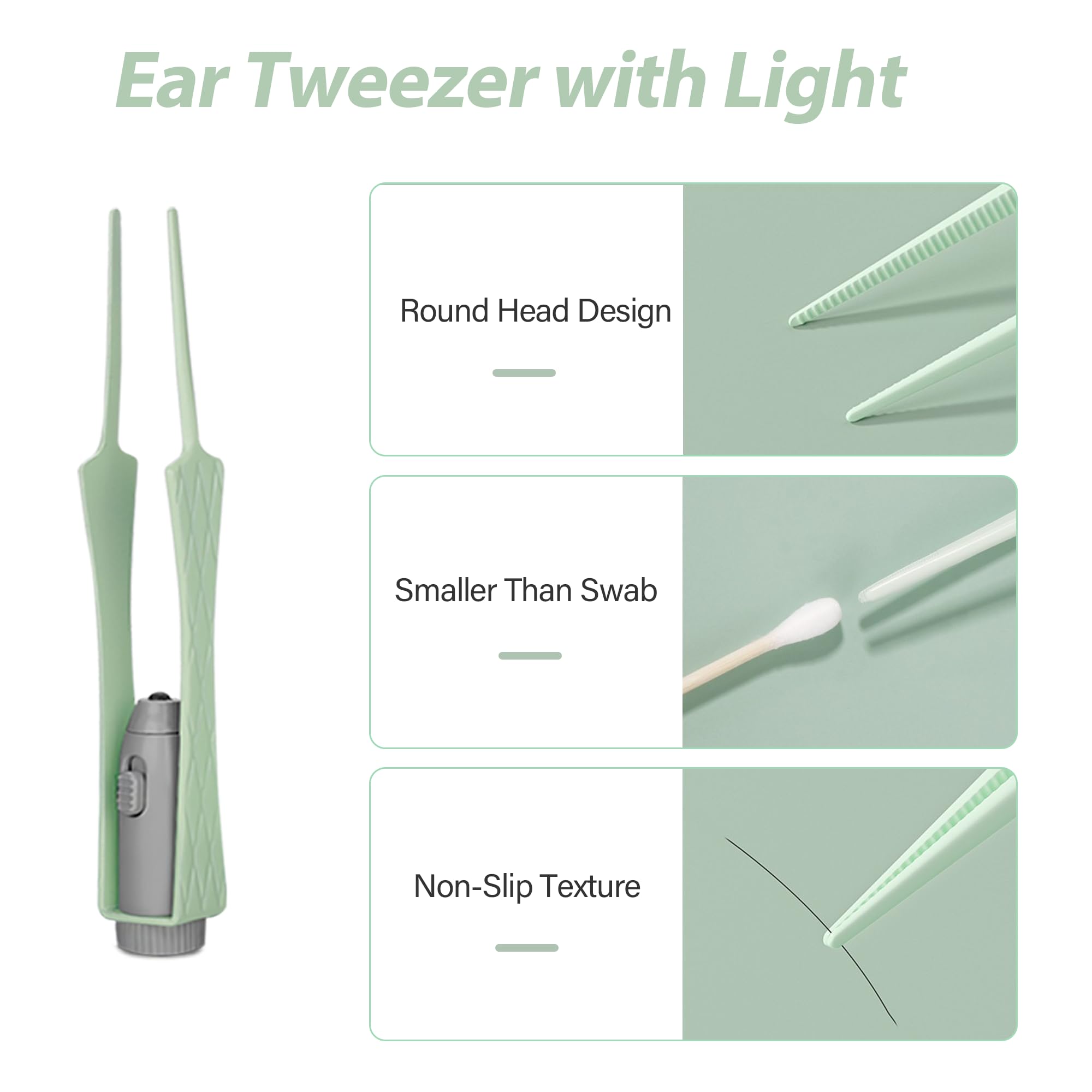 15 Pack Ear Wax Removal Tool Kit with Light - LED Ear Cleaning Kit, Ear Wax Removal for Kids and Adults, Ear Cleaning Tool, Ear Picker Spoon & Ear Tweezers & Spiral Spring Ear Spoon Green