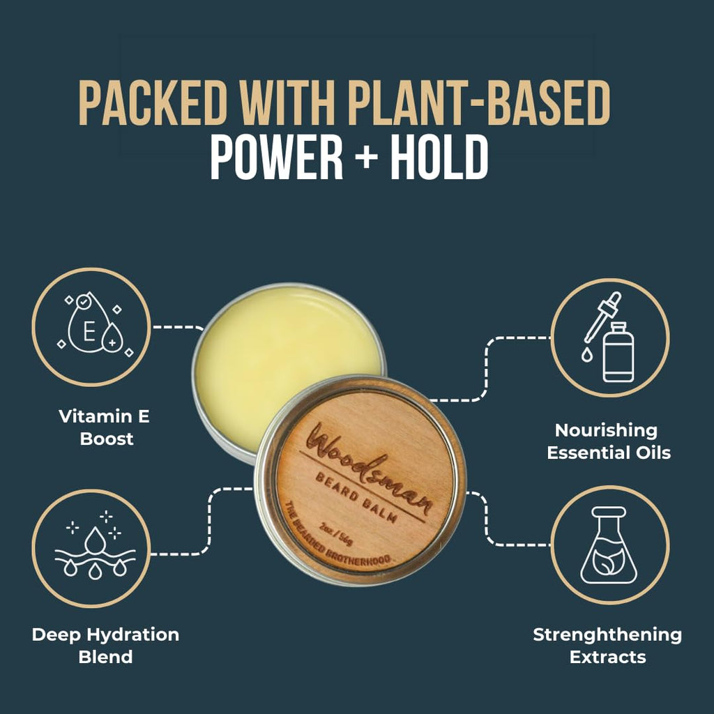 The Bearded Brotherhood TBB Woodsman Beard Balm for Men | Natural Beard Conditioner with Shea Butter, Jojoba Oil, Argan Oil |Handcrafted in Texas | Cedar Scent (2 Oz.)