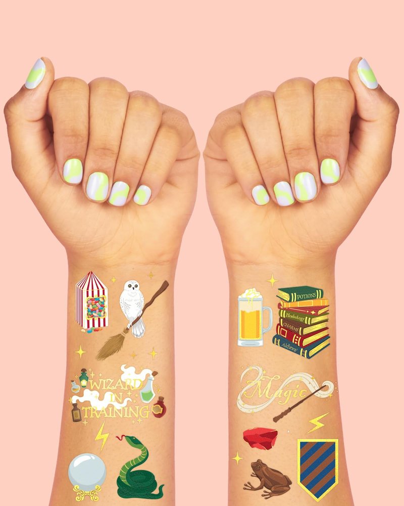 xo, Fetti Wizard Party Temporary Tattoos - 60 Gold Foil Styles | Magical Birthday Decorations, Magic Baby Shower Supplies, Wizardry Theme Favor, Kids Party Accessory