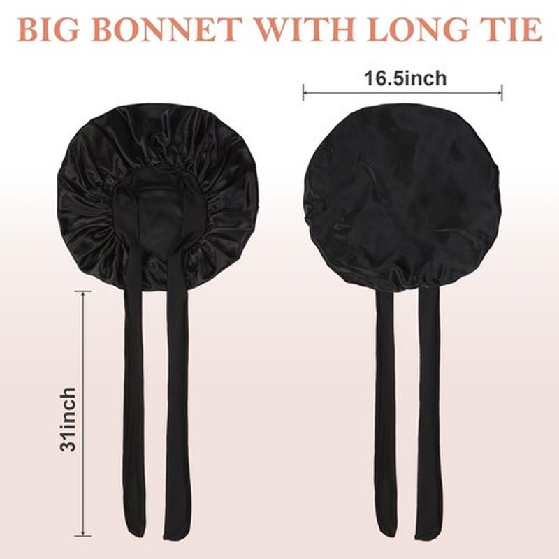 3Pcs Bonnet for Sleeping, Extra Silk Satin Hair Bonnets with Tie Band for Curly Hair Braids