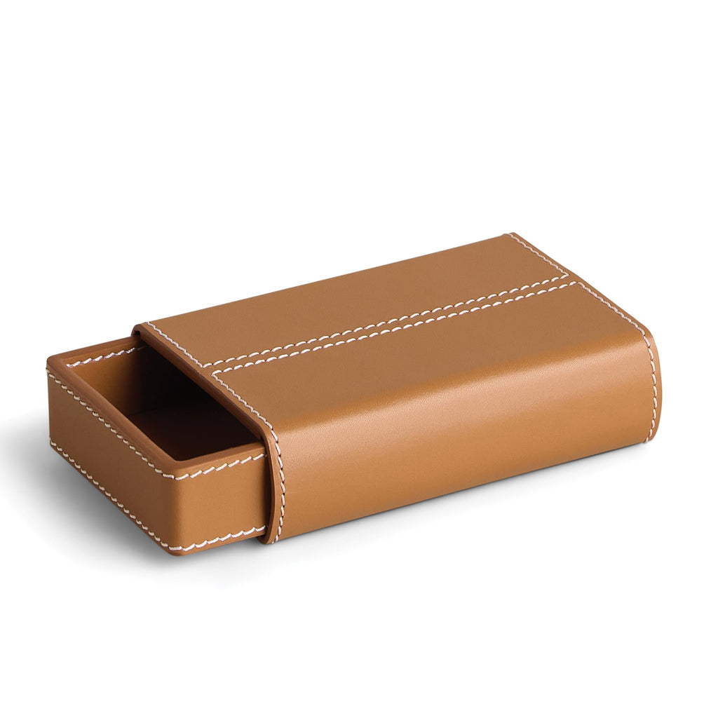 Preston Lane Mayfair Handmade Leather Matchstriker – Decorative Matchbox Holder with Built-In Striker, Stylish Coffee Table & Mantle Accent, Saddle
