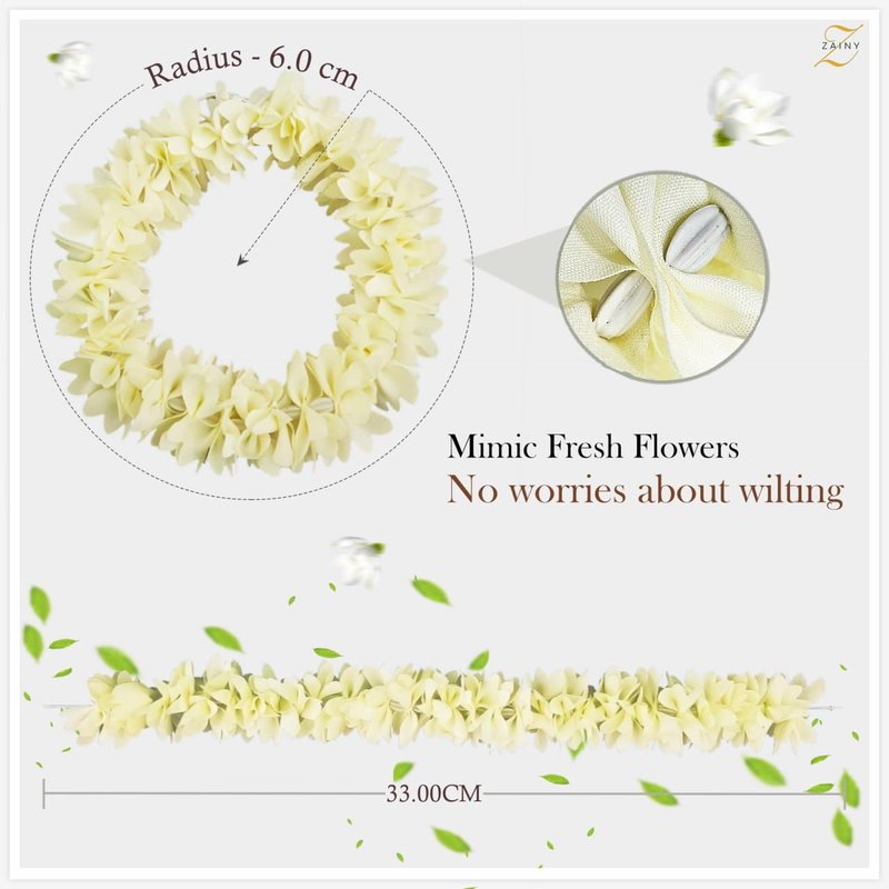 ZAINY 6 Pack Mogra Gajra for Hair Indian Bun, Artificial Fabric Jasmine Flowers Hairbun, White Hair Flowers for Women, Reusable Traditional Veni, Hair Accessories Gajra Bracelet, Juda and Wedding