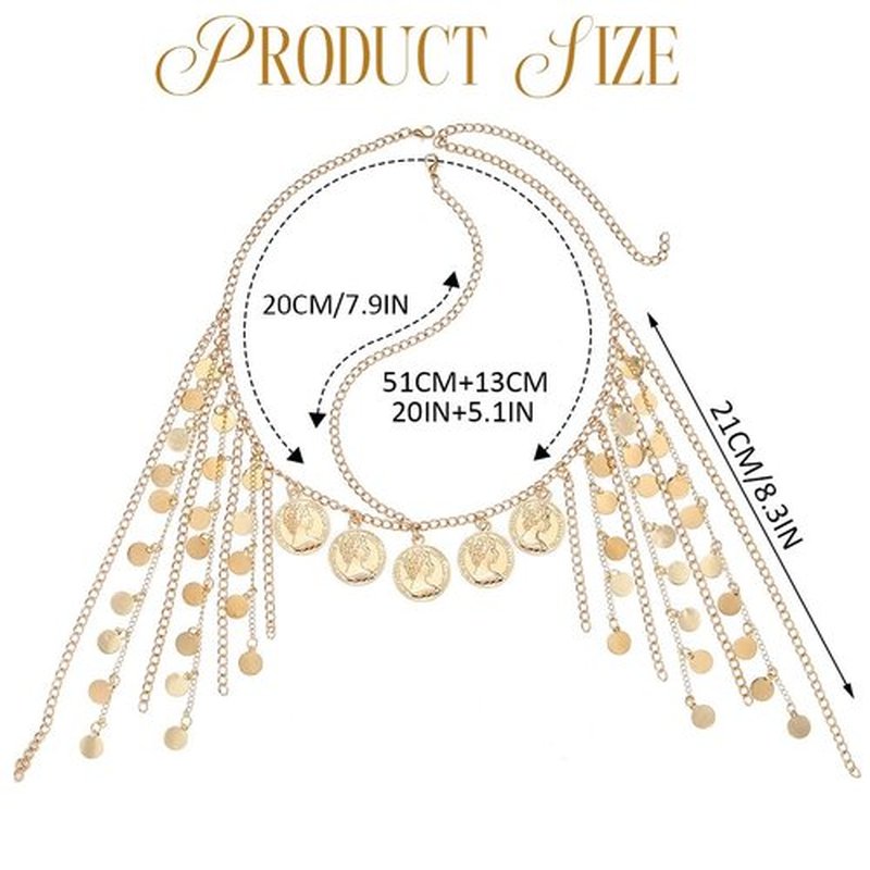 Aukmla Coins Head Chain Jewerly Gold Sequin Tassel Hair Chains Festival Costume Headband Hair Accessories for Women and Girls