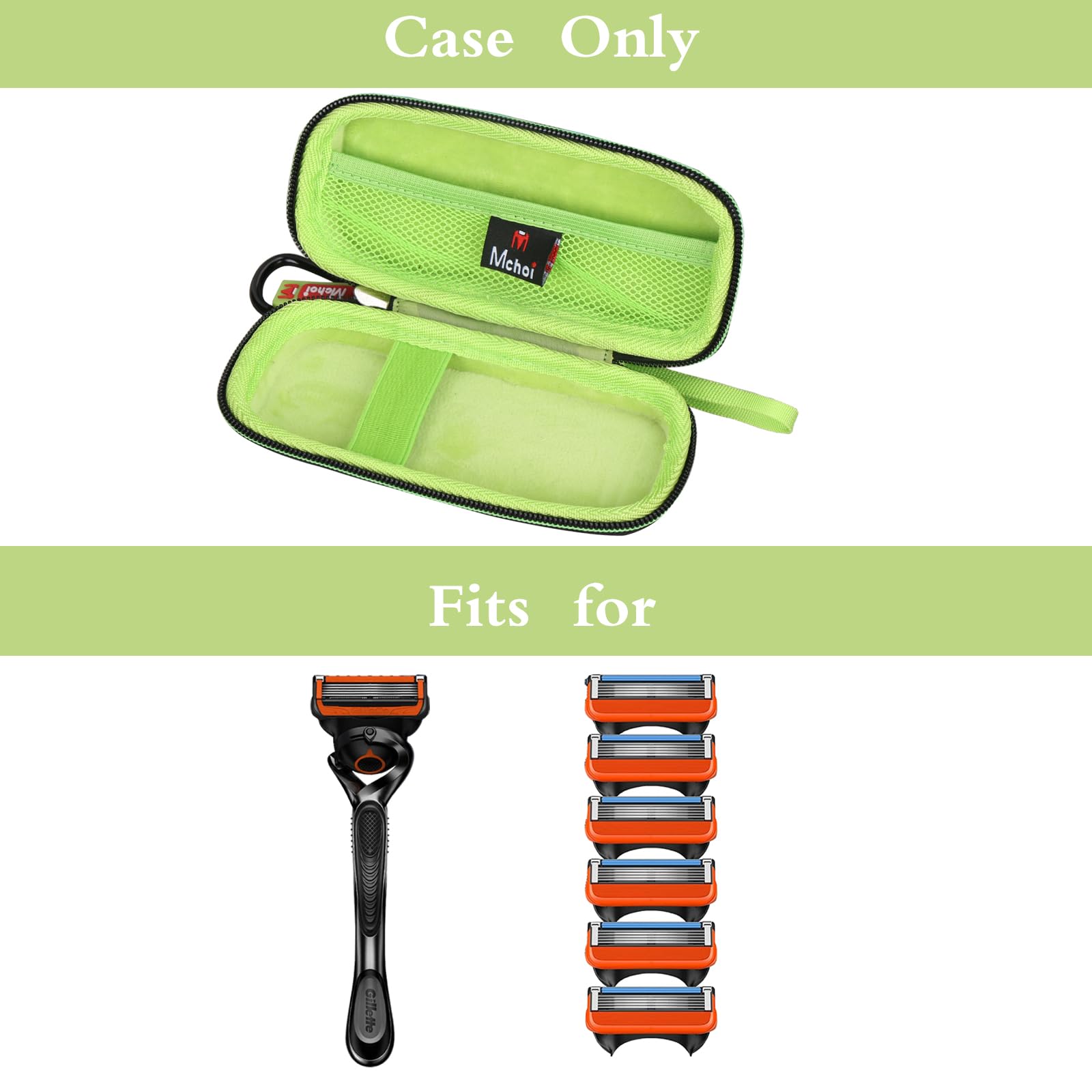 Mchoi Hard Carrying Case Fits for Fusion5 Men’s Razor & Proglide Shield Men's Razor, Case Only (Black, Green)
