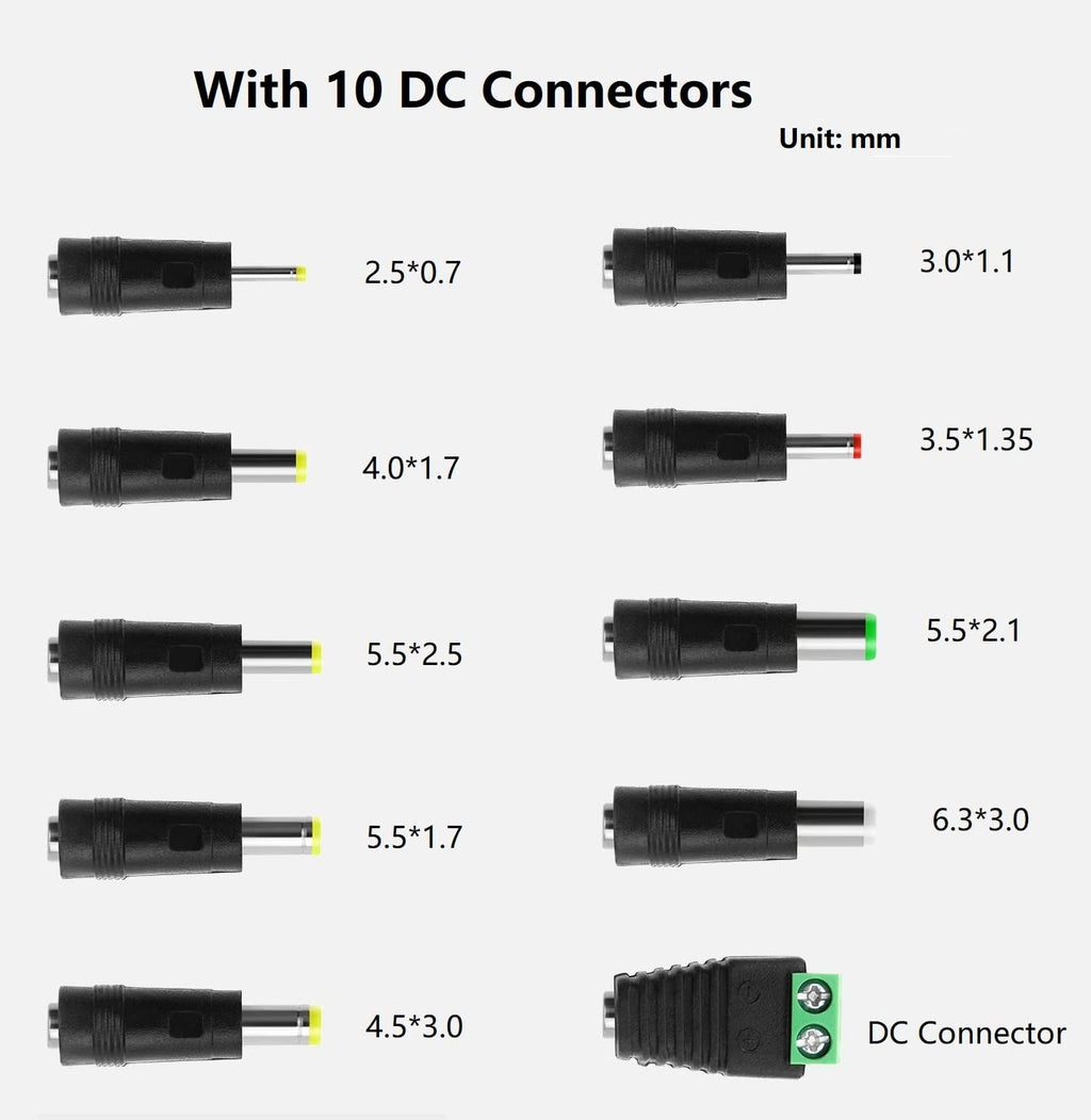 9V DC Power Supply 1A AC Adapter, 100-240V 50/60Hz to 9 Volts 1Amp Transformer, DC 9V Power Cord,【Tip Positive, 5.5mm x 2.5mm Plug】 & 10 Tips