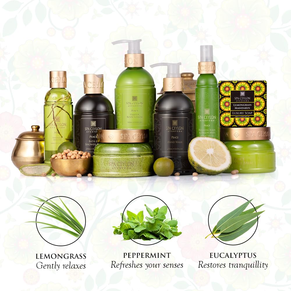 SPA CEYLON Peace Hand Wash | Gentle Hand Wash | Hydrates & Cleanses | Liquid Hand Soap | Aromatic Fragrance of Peppermint, Lemon, Lemongrass | 250ml