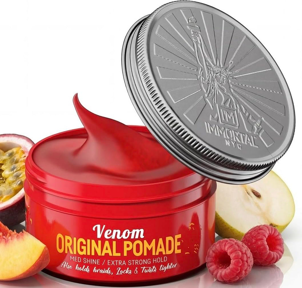 Immortal NYC Venom Original Pomade - 5.07oz/150ml - Extra Strong Firm Hold & Medium/Low Shine - High Definition Professional Men's Hair Styling Pomade - Easy Wash Water-Based Formula