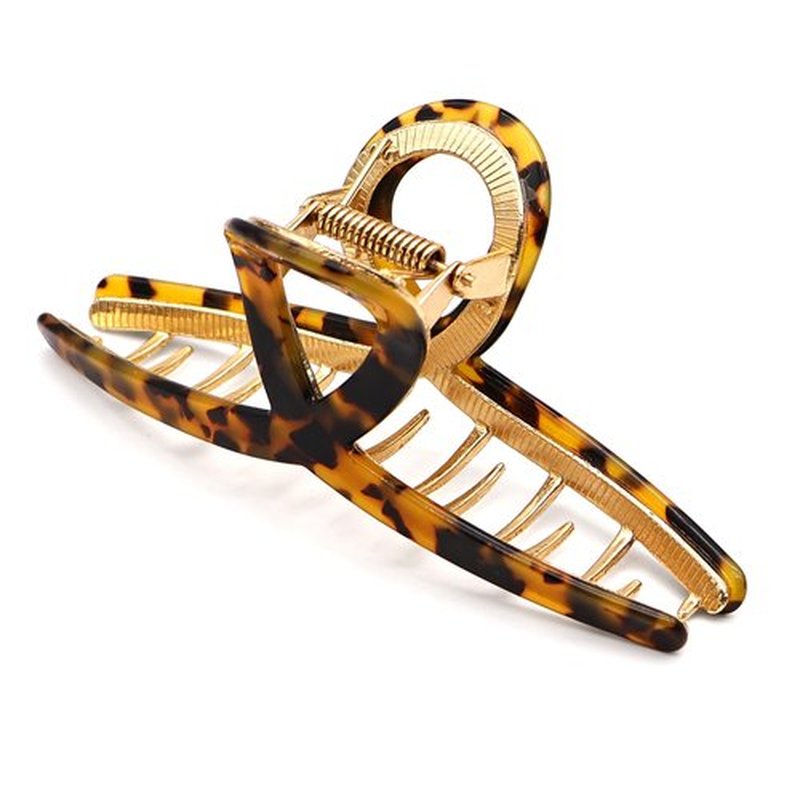 MEDOCA Large Metal Hair Clips - Strong Hold Gold Clips for Thick Locks - Leopard Print Claw Clips for Women and Girls