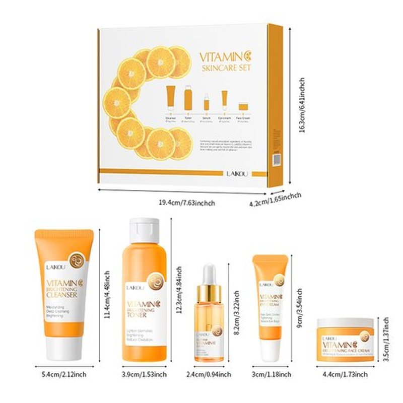 Skincare Gift Set for Teenage Girls,Vitamin C Skin Care Set - 5 Piece Gentle Skin Cleaning & Care Travel Size Kit With Cleanser, Toner, Face Serum,Eye Cream,Face Cream Brighten Face Skin Care Kit