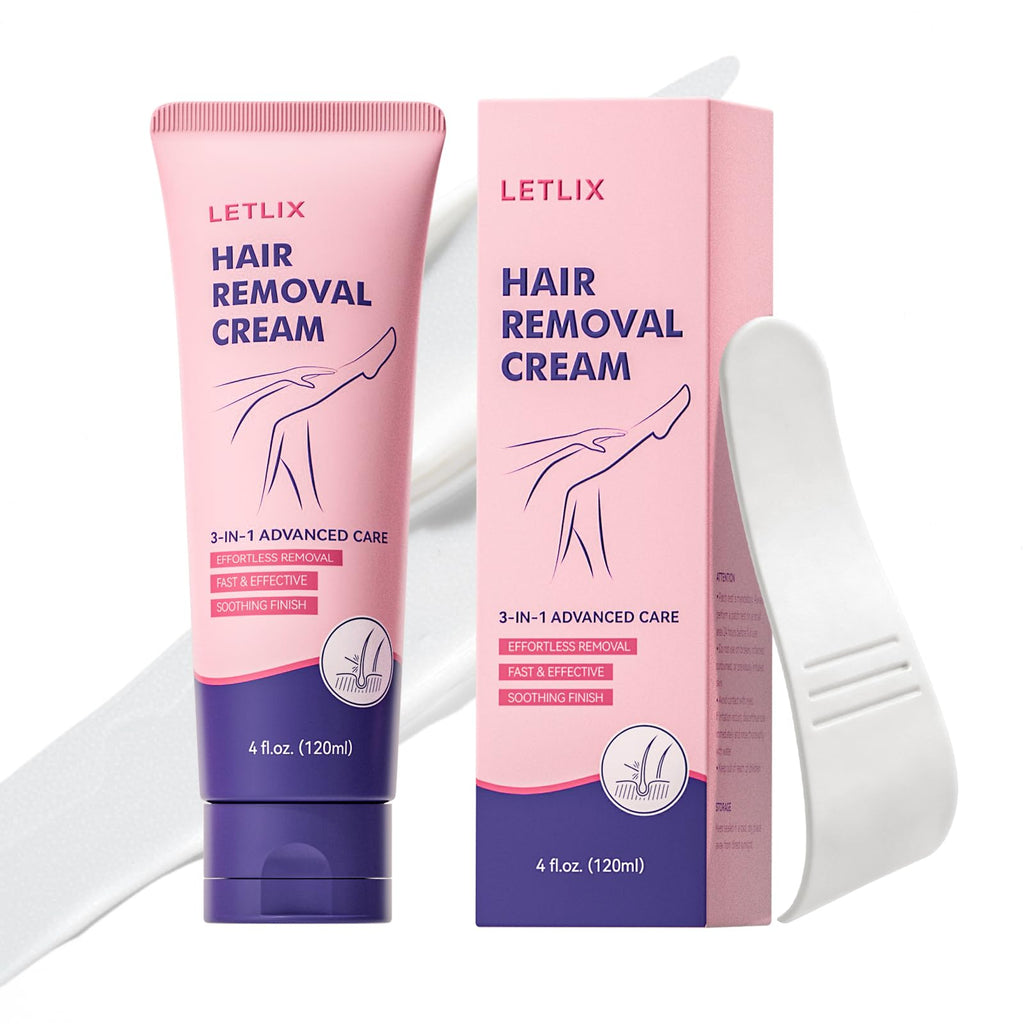 LETLIX Hair Removal Cream for Sensitive Skin - Painless Depilatory Cream for Women and Men Legs, Underarms & Body - Gentle Hair Remover with Squalane, Aloe Vera & Hyaluronic Acid - 4.06oz