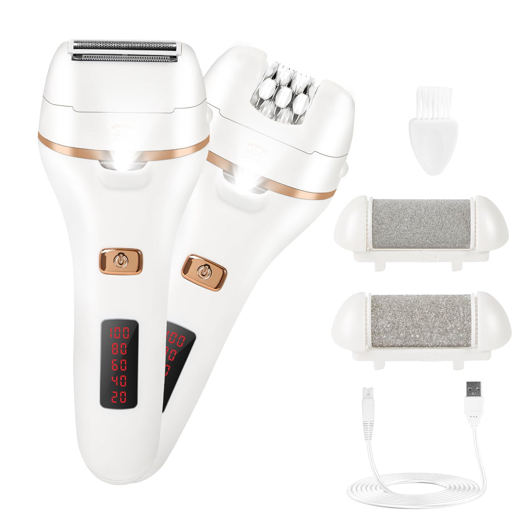 Bikini Trimmer for Women, 4 in 1 Electric Razors for Women Pubic Hair, Epilator and Electric Callus Remover Set, Wet/Dry Use Body Hair Trimmer, Rechargeable Hair Removal for Bikini Legs Underarm Arm