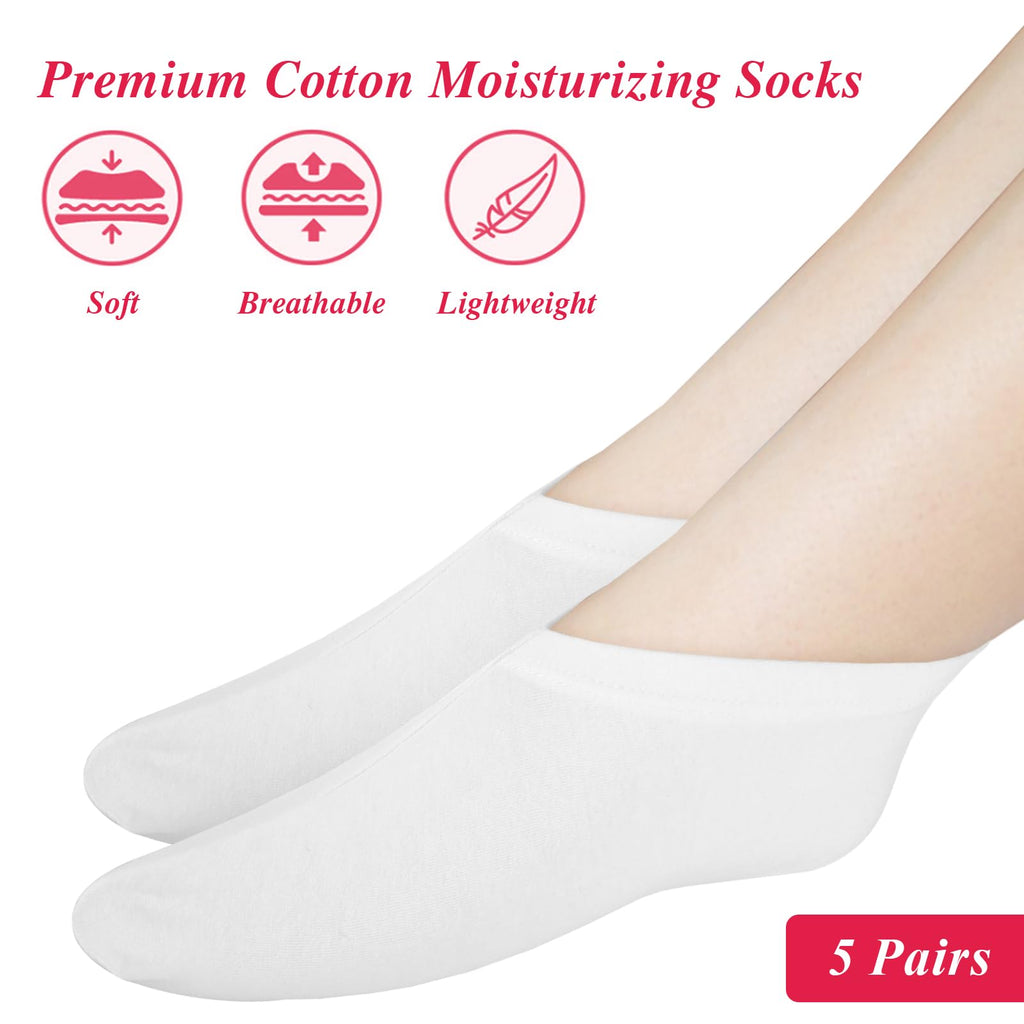 10-Pack White Spa Cotton Socks, Reusable Hydrating Socks, Cotton Blend Breathable Foot Mask Sleeves for Dry, Cracked Feet Relief, Overnight Moisturizing Foot Care, Home SPA Therapy