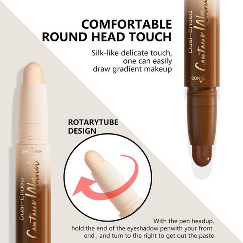 FeiCuiYun 2Pcs Dual-Ended 2-in-1 Cream Contour & Highlighter Stick Makeup For Face & Body – Waterproof, Long-Lasting, Suitable for All Skin Tones, (05+06)