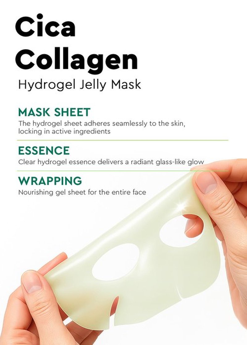 bewants Cica Collagen Hydrogel Jelly Mask with Centella Asiatica, Aloe Vera, Cucumber Extract – Moisturizing Face Sheet for Soothing, Firming, and Radiance (4 Packs)