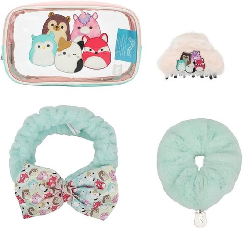 Bioworld Squishmallows Accessory Care Kit - 4-Piece Clear Cosmetic Storage Travel Bag Gift Set