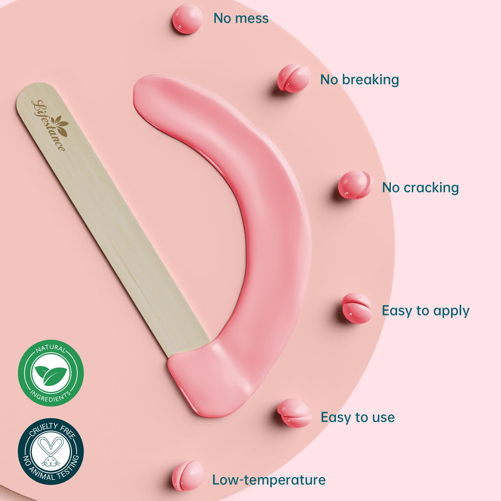 Lifestance Wax Beans Hair Removal Kit, Rose Pink, 2.5lb with 30 Applicators for Eyebrow, Face, Underarm, Bikini Waxing, Women Men Sensitive Skin
