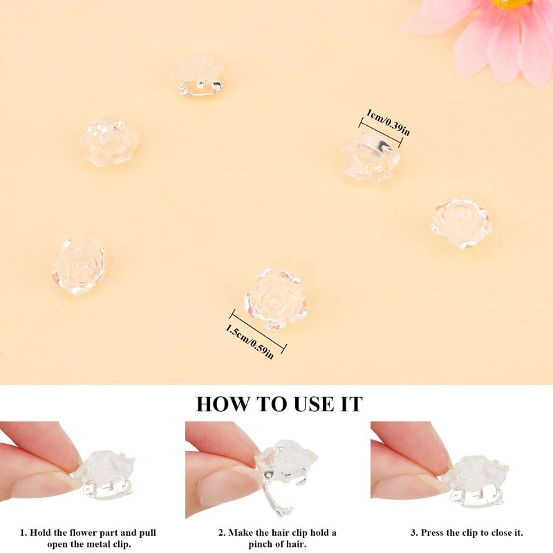 Wecoe 30 Pcs Small white Rose Flower Hair Clips Cute Decorative Tiny Mini Iridescent Hair Clips Wedding Halloween Princess Accessories Women Valentine's Day Chirstmas Gift