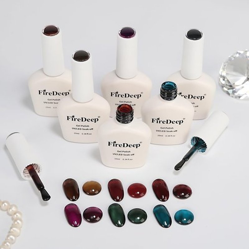 Firedeep 10ml Hema Free Gel Nail Polish Set, 6 Colors Transparent Jelly Gel Polish Kit Sheer Jelly Dark Red Deep Green Brown Blue Purple Color Manicure Gift for Art DIY and Salon