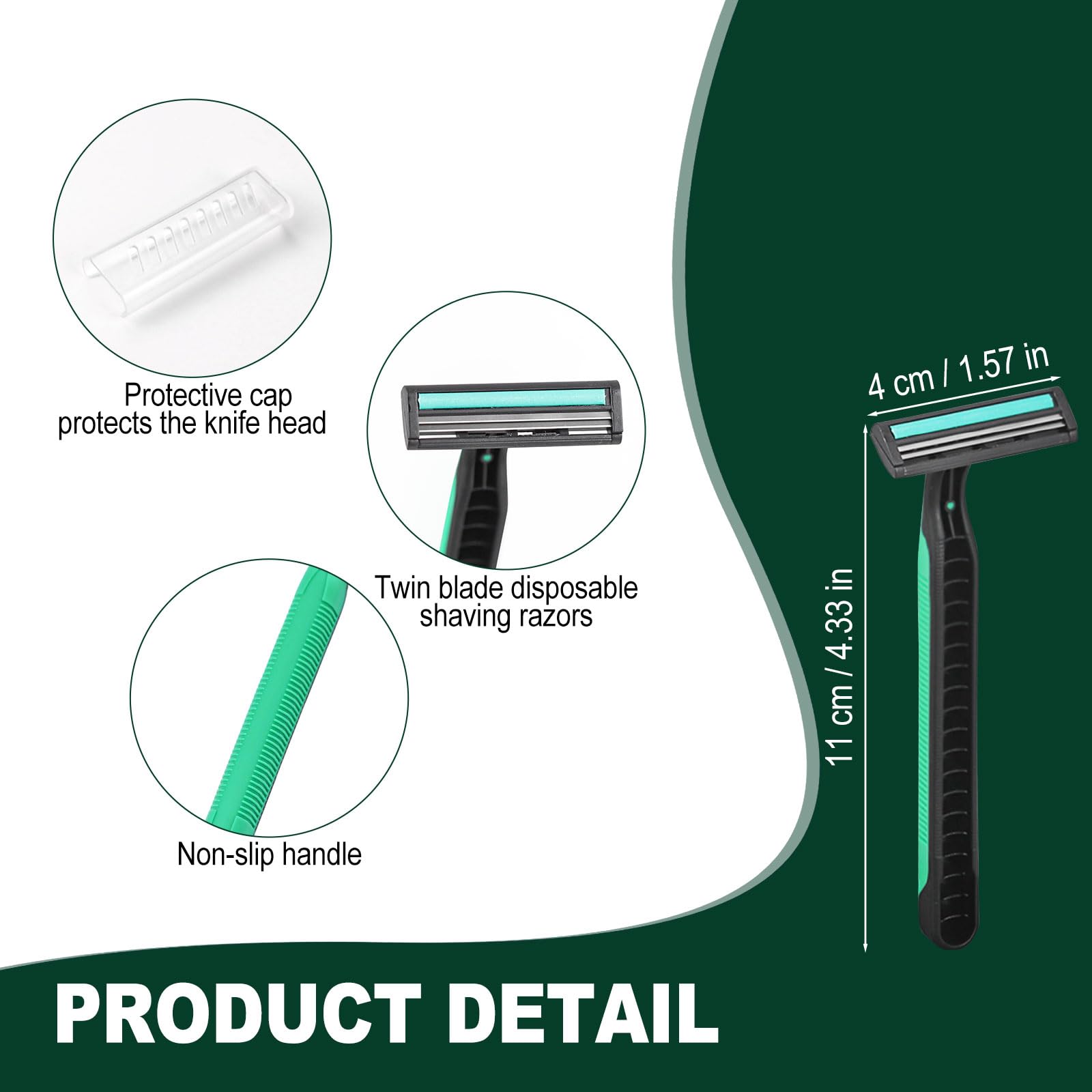 Fafortune Disposable Twin Blade Razors in Bulk, Individually Wrapped - Clear Safety Cap, For Homeless, Hotel, Airbnb, Travel (pack of 50,green)
