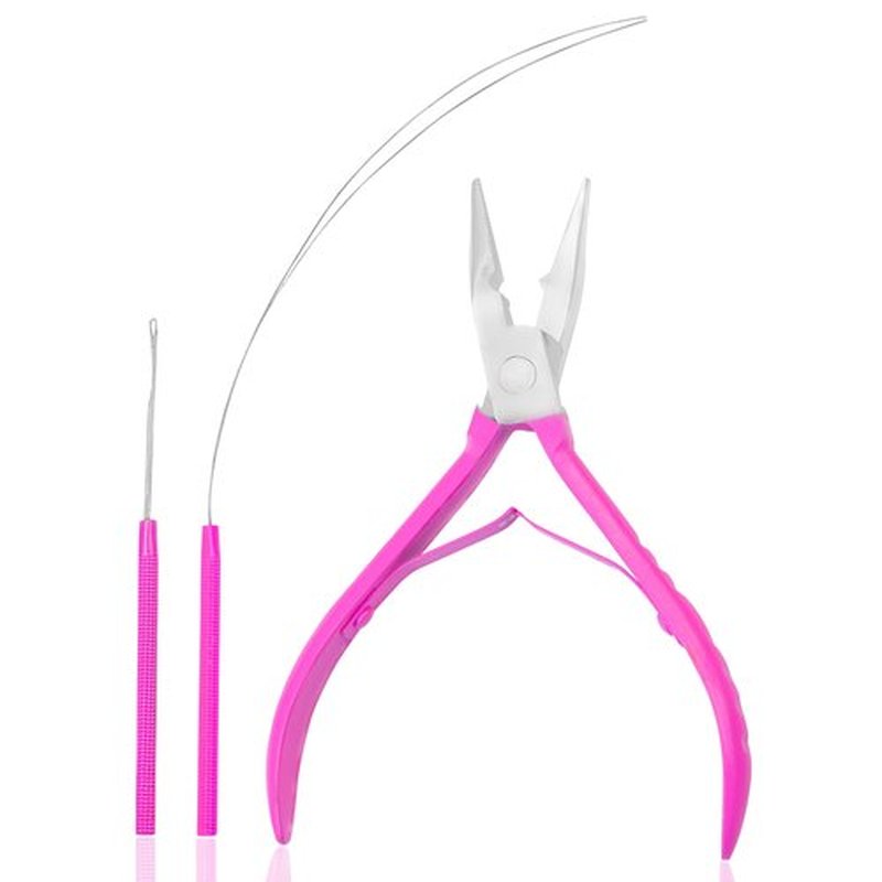 SIVOTE Professional Hair Extension Pliers & Bead Extension Tool Kit – Stainless Steel Hair Pliers for Bead Extensions, Microlink Tool Kit, & Loop Threader for Micro Beads Hair Extensions Kit Pink
