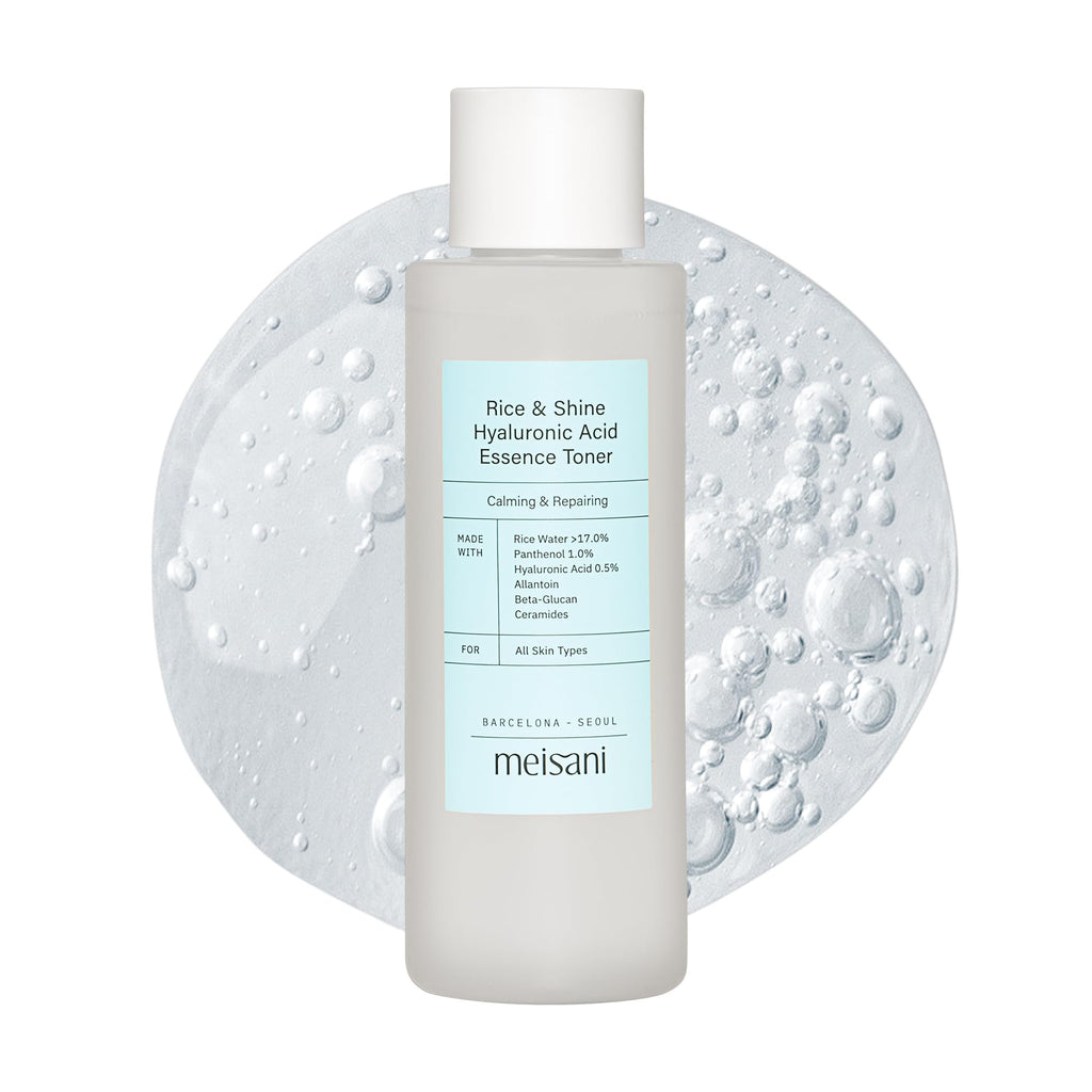 Meisani Rice & Shine Hyaluronic Acid Essence Toner - Hydrating Brightening Facial Toner with Ceramides and Panthenol| Korean Vegan Skincare | 5.07 fl.oz.