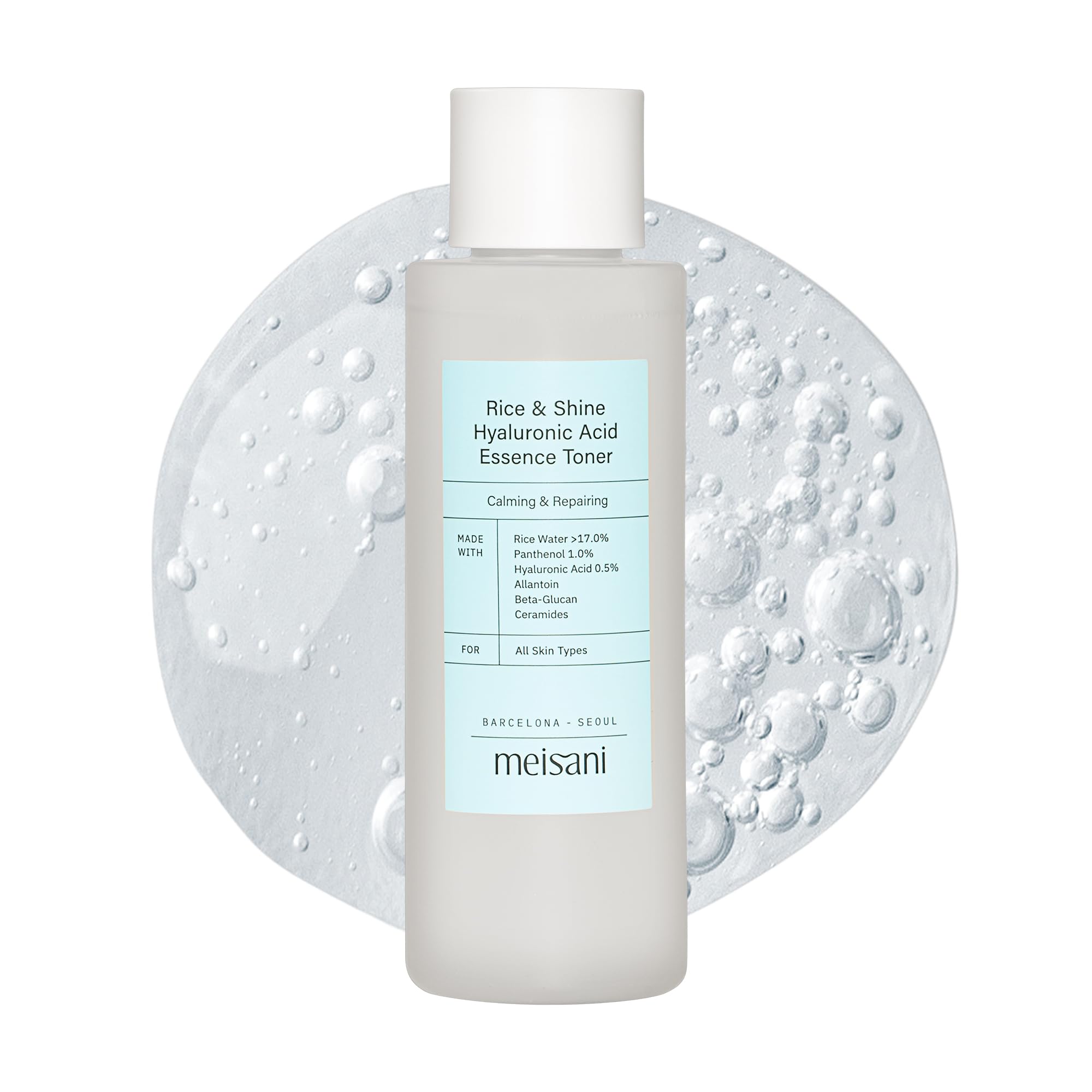 Meisani Rice & Shine Hyaluronic Acid Essence Toner - Hydrating Brightening Facial Toner with Ceramides and Panthenol| Korean Vegan Skincare | 5.07 fl.oz.