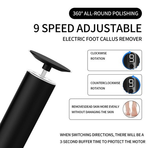Professional Electric Foot File Tool -Callus Remover Rotating Grinder,1200mAh Rechargeable Battery, 1-Hour Continuous Use, Foot Drill & Sander,Adjustable Speed Foot Files for Deadskin(Black)