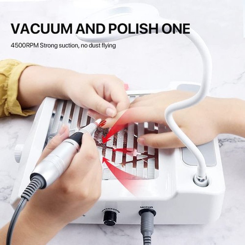 Nail Dust Collector- 4 in 1 Nail Dust Collector for Acrylic Nails-Electric Nail Drill 35000 RPM -80W Dust Collector for Nails - LED Table Light -GLHDDL-for Nail Salon and Everyday Home Use