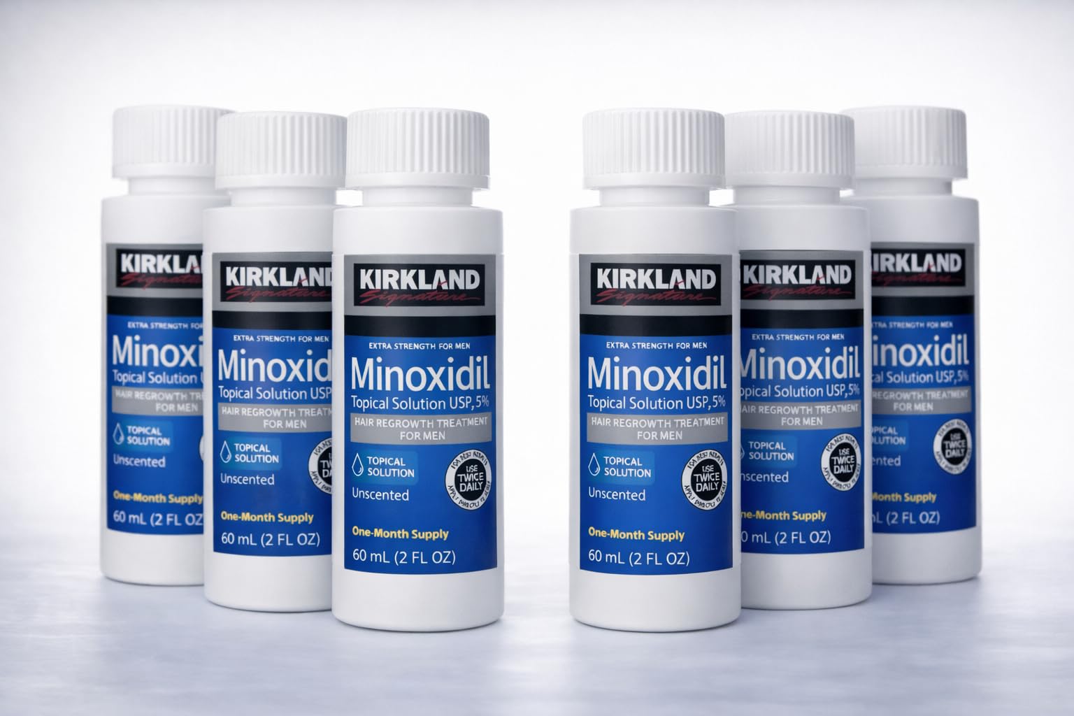 Kirkland Signature Hair Regrowth Treatment Extra Strength for Men, 5% Minoxidil Topical Solution, 2 fl oz, 6-pack