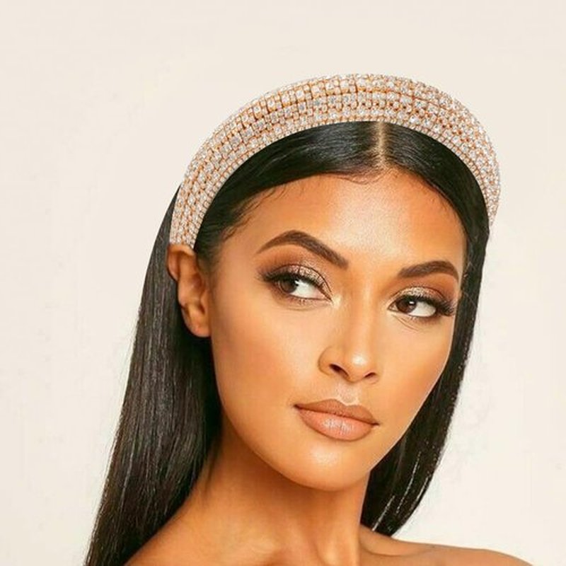 AHONEY Gold Rhinestone Headband for Women Girls, Hair Bling Crystal Glitter Sparkly Diamond Padded Headband Fancy Jeweled Headpiece Holiday Hair Accessories Birthday