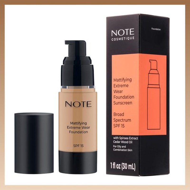 NOTE Mattifying Extreme Wear Liquid Foundation SPF 15 - Full Coverage for Oily Skin - 1 oz, Shade 04