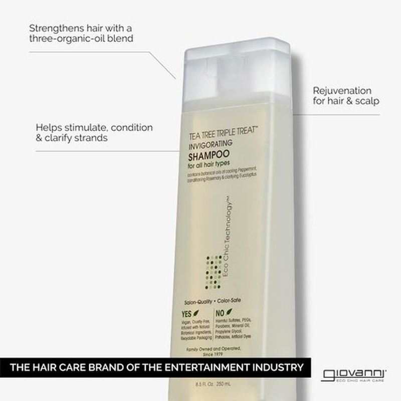 GIOVANNI Tea Tree Shampoo - Invigorating Triple Treat Formula with Peppermint & Eucalyptus, 8.5 oz