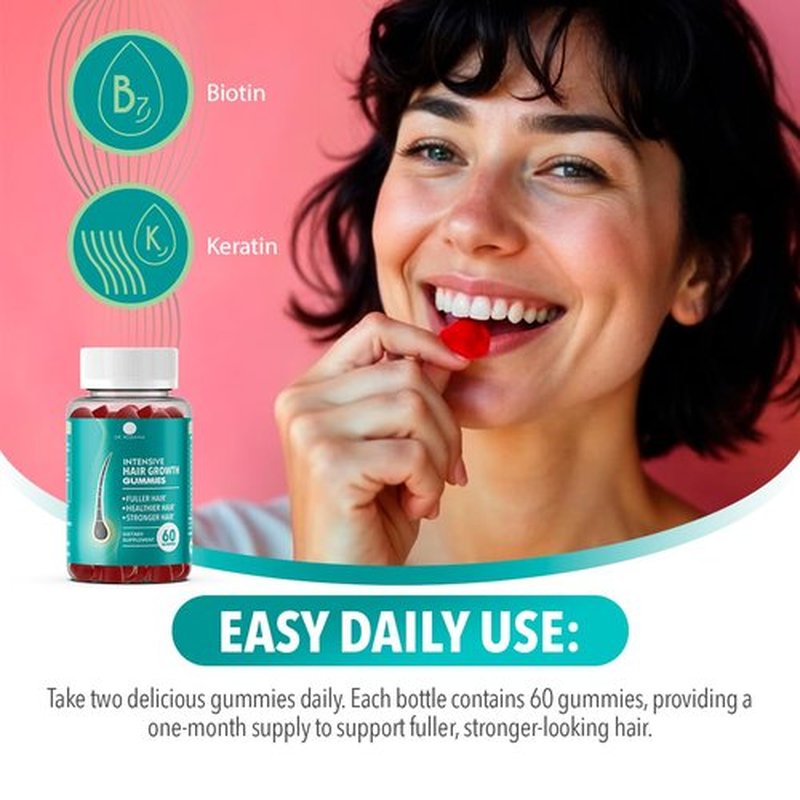 Dr. Robaina Intensive Hair Growth Gummies | Fuller-Looking Hair | Healthier Hair Appearance | Stronger Hair | Made in USA