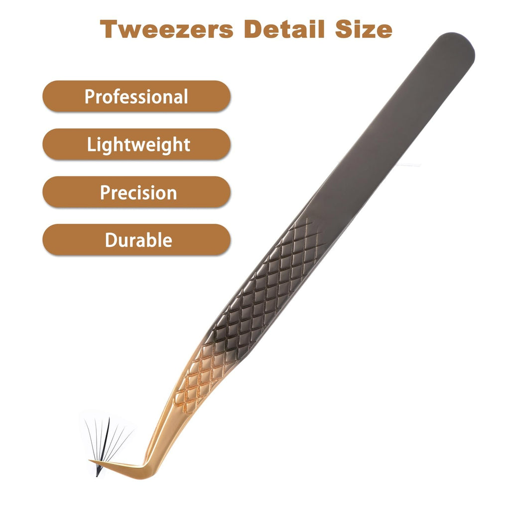 POCMKO Lash Tweezers for Eyelash Extension, Set of 4 Lash Extension Tweezers with Diamond Grip, High Precision Eyelash Tweezers Set for Volume & Classic Lashes